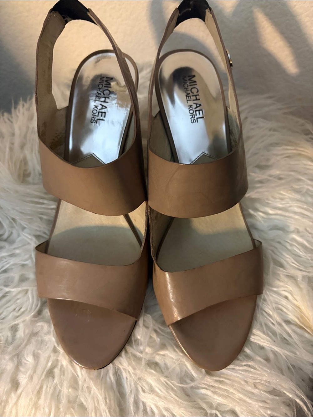 MICHAEL Michael Kors Nude Tan Leather Slingback Heels